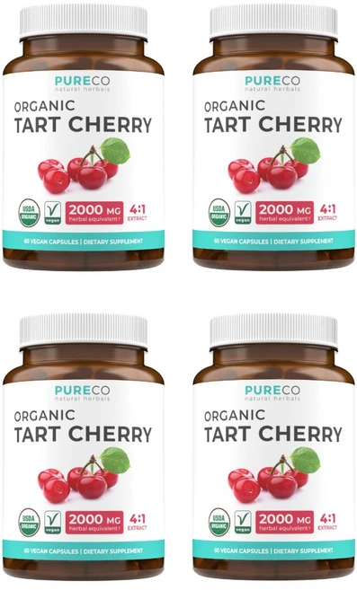 유기농 타트체리 2000mg 캡슐 PURE CO Organic Tart Cherry Capsules, 4개, 60정 - 쿠팡
