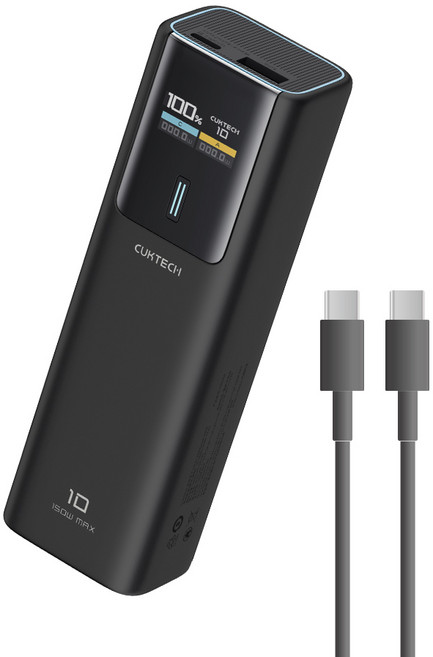 CUKTECH 10號 PB100P行動電源 10000mAh TFT彩色螢幕 PD 3.1快充 120W 單口輸出 總輸出150W, 黑色, 10