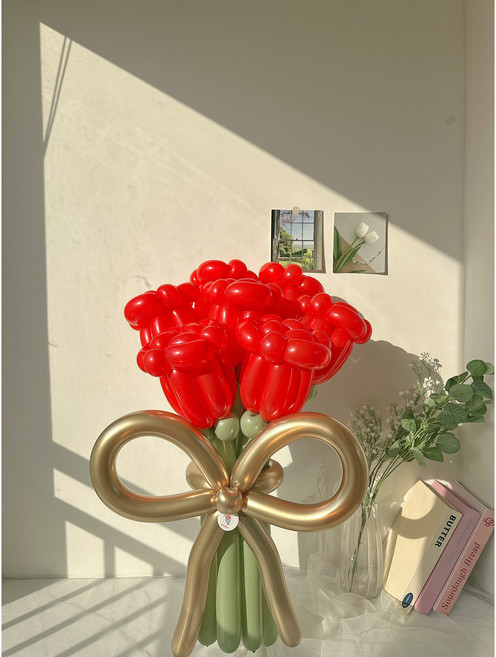 [완제품] 풍선꽃다발 생일 이벤트 기념일 브라이덜 샤워 행사 촬영 파티용품 학예회 웨딩 돌 백일 사진 승진, 1개, 레드 빅장미 5송이