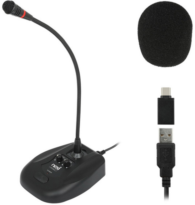 고감도 컴퓨터 구즈넥 마이크 USB C타입 다이내믹 콘덴서 볼륨 녹음 스탠드형 PC 게임 회의 유선 방송용