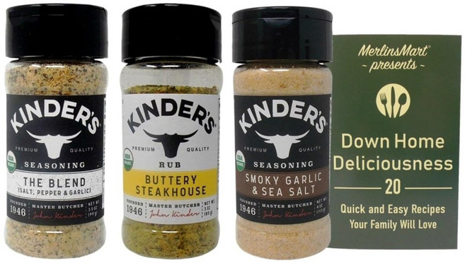 킨더스 Kinders 3가지 시즈닝 미국 소스 세트 블렌드 버터 스테이크 하우스 럽 스모키 갈릭 씨 솔트, 1개