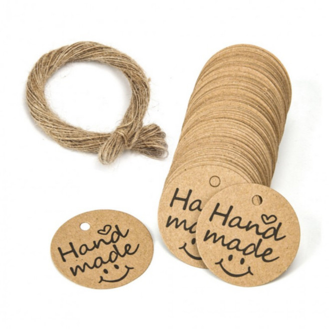 100매 핸드메이드 택 마끈 세트 꼬리표, 크라프트(S1301), 100개, 3cm