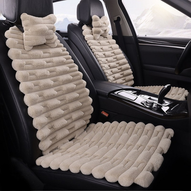 겨울 따뜻한 자동차 시트커버 플러시 범용 자동차 시트커버 패션 자동차 용품, 1개, 카키