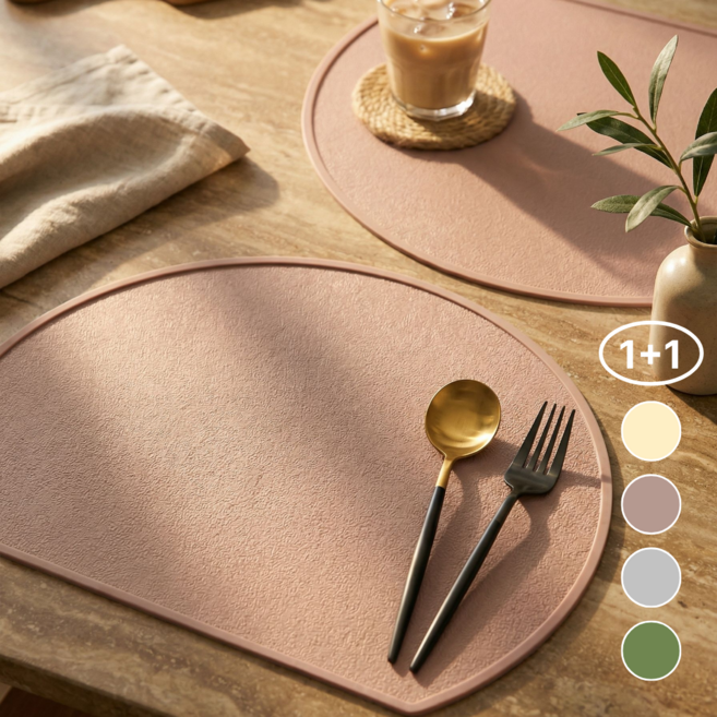 리나켓 방수 실리콘 식탁매트 1+1, 2개, 40cm x 32cm, 더스티핑크