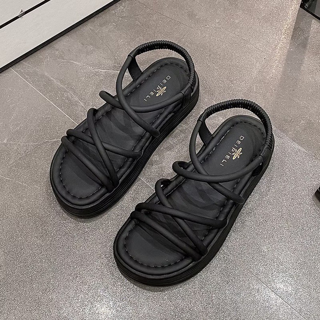 Uneed 簡約細帶厚底涼鞋, 黑色, 869/2118