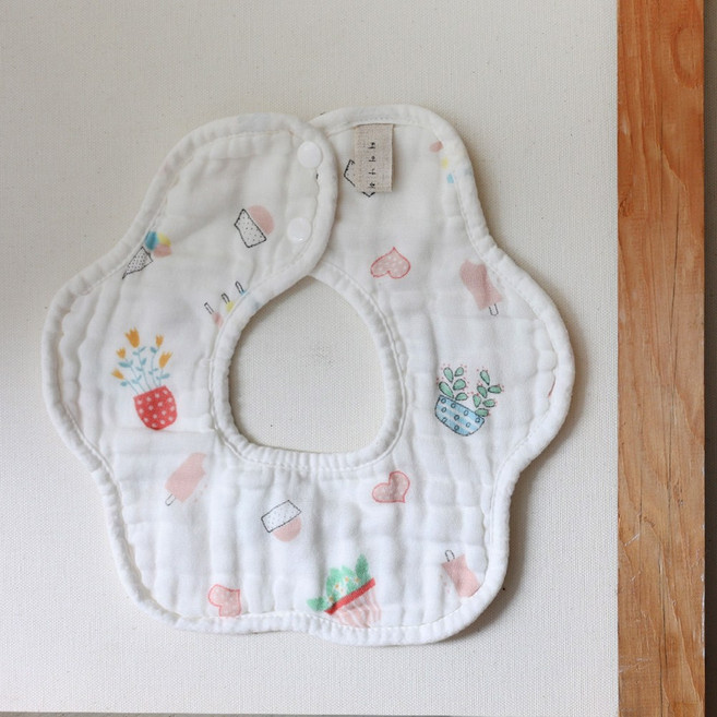 8겹 거즈 턱받이 태어나줘서고마워 8중 오가닉 신생아 이유식 목수건 아기 침받이, 아이스크림, 1개, 1개입, 화이트