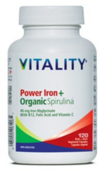 캐나다 바이탈리티 파워 아이론 철분 오가닉 유기농 스피루리나 에너지 증가 기분전환개선 주요 비타민 혈액생성 식물성 캡슐 Vitality Power Iron+ Organic, 파워 철분 플러스 120정(식물성) x 1병, 1개, 120정