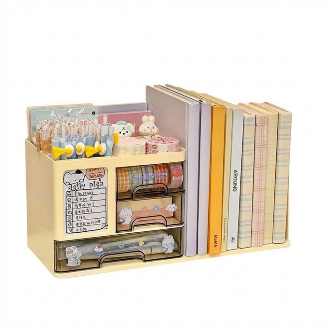 투원 데스크정리 책꽂이 책상 연필 책 정리함 서랍 수납, 옐로우, 1개