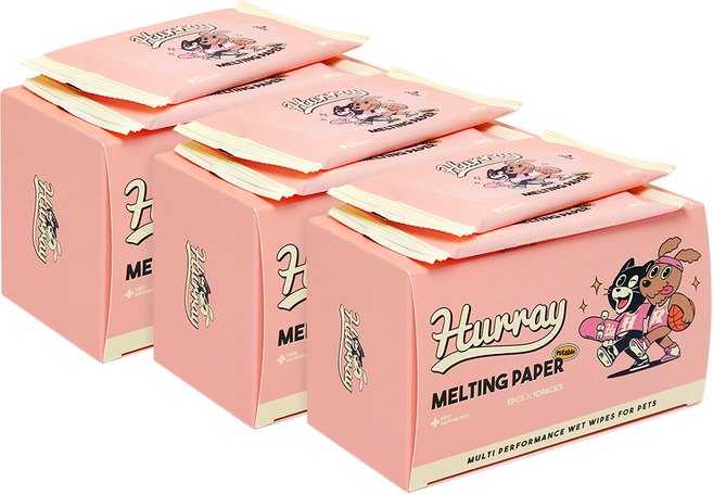 허레이 반려동물 멜팅페이퍼 포터블 휴대용 물티슈, 10개입, 3세트