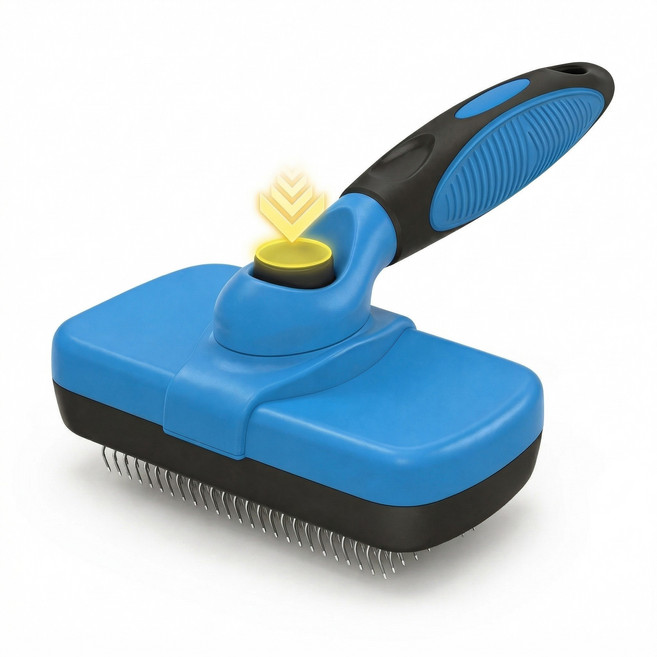 부드러운 반려동물 원터치 브러쉬 강아지 고양이 죽은털 제거 슬리커 빗, 파란색, 1개