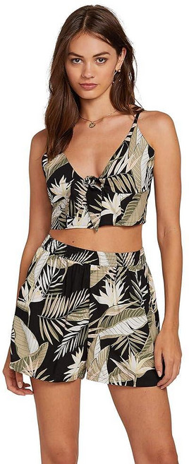 Volcom Junior's Women's Gen Wow Printed High Rise Runner Short Black 24