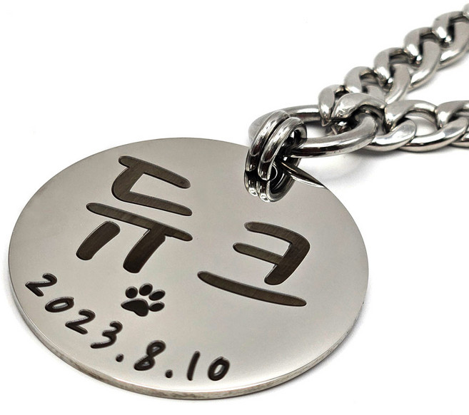 아츠플로우 써지컬 대형견 인식표 목걸이 애견 체인 이름표, 원형실버, 1개