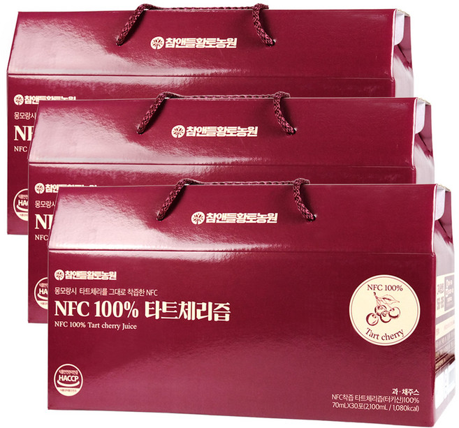 푸르담 착즙한 NFC 100% 타트체리 원액 주스, 90개, 70ml