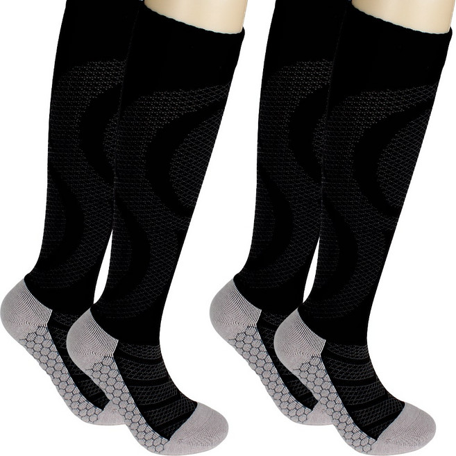 국산 따뜻한 울 스포츠 쿠션 니삭스 러닝양말 등산 골프 양말, 2개, 블랙