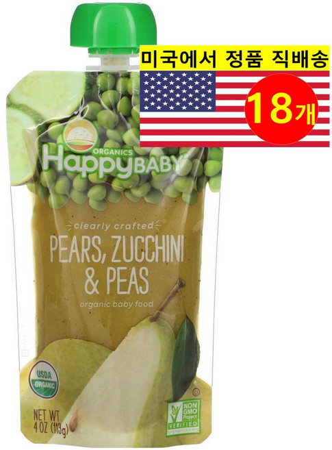 Happy Family Organics 6개월 이상 유아용 오가닉 과일 곡물 퓨레 이유식 113g 6개, 18개