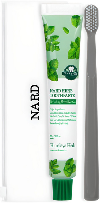 나드 여행용 구취케어 치약 + 2단계 미세모 딥클린 칫솔 + 파우치 세트, 1세트