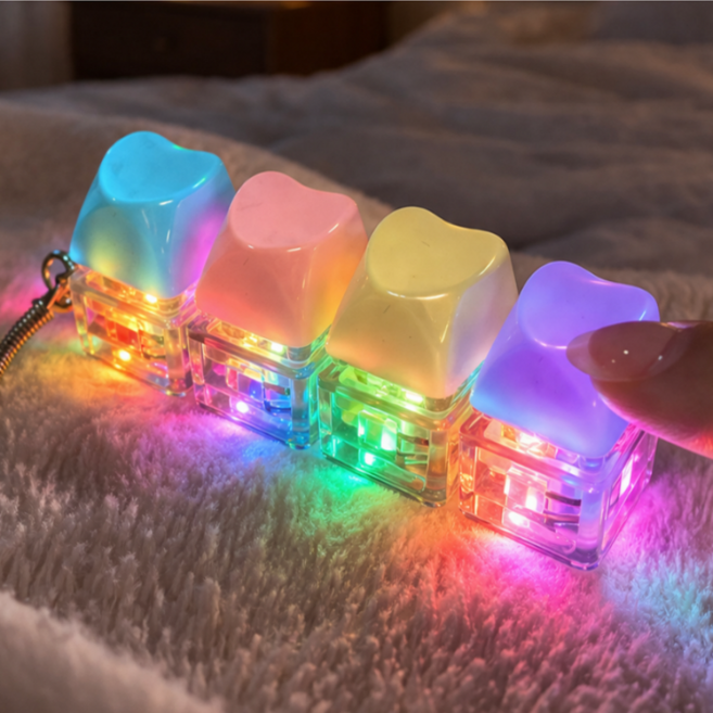 키캡하우스 LED 파스텔 키캡 감성 키링 딸깍이, 1개, 하트 4구