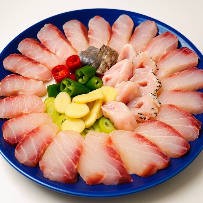 [바다밭농] 자연산 국산 민어회 생물민어 특수부위 포함, 1세트, 400g (필렛횟감) + 모둠야채