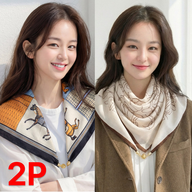 엄마선물 원해아 매듭없이 깔끔한 사계절 자석 쁘띠 스카프 2P 파우치