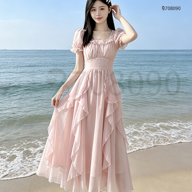 708090 여성 화이트 부드러운 롱 원피스