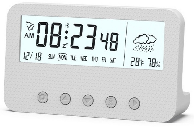 자오자오 디지털 무선 인테리어 탁상시계 온습도 날짜 달력 요일 알람, 깔끔 화이트