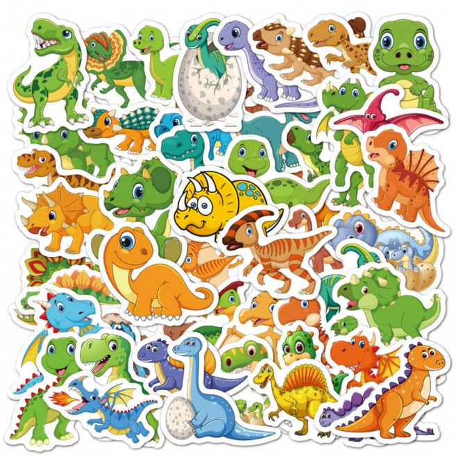 아기 공룡 꾸미기 스티커 리무버블 방수 50매, 1세트, 혼합(S2169) 50매