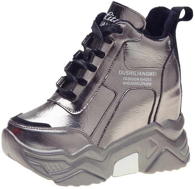 엉클조이 여성 안감기모 유니크 에나멜 9cm 통굽 키높이운동화