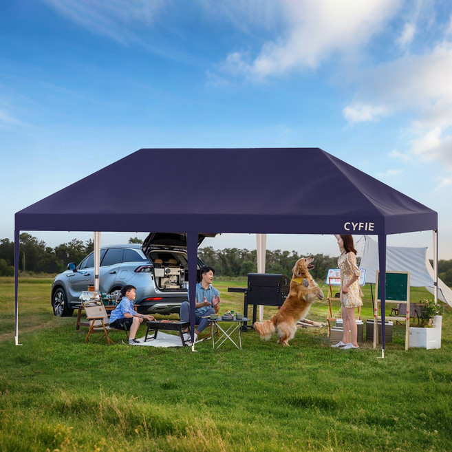 텐트 천둥천막 접이식 캐노피 천막 지붕형 몽골텐트 천막 접이식 캐노피차양막 행사용 방수 대형 3mX6m 6-12인용, 블루