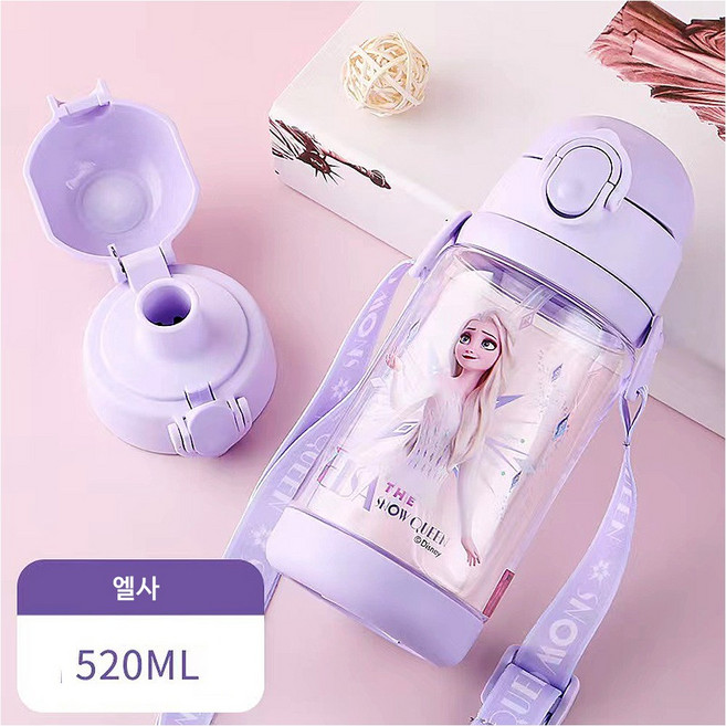 디즈니 원터치 물병 물통 트라이탄 보틀 빨대뚜껑+직수뚜껑 세트, 1개, 520ml, 겨울왕국