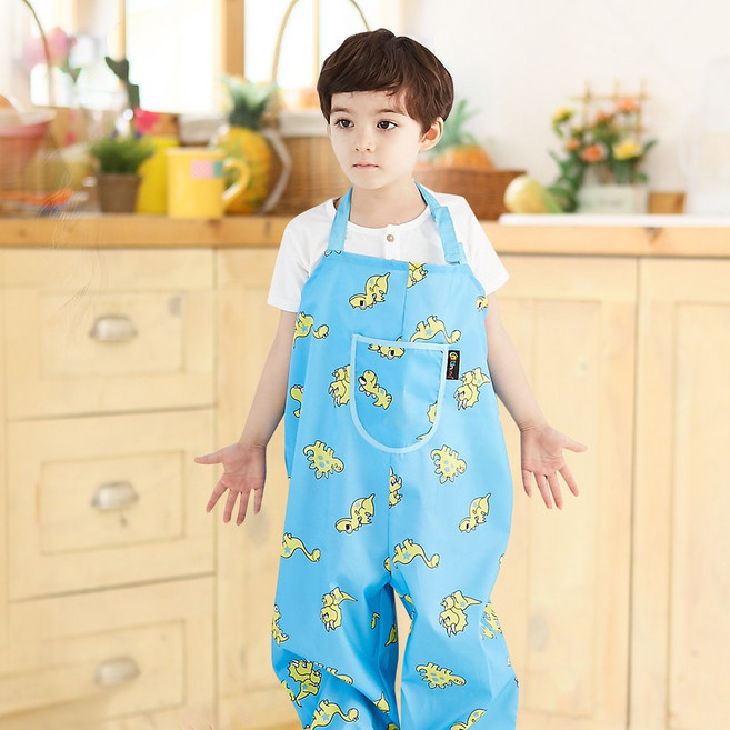 엘리몽 멜빵형 놀이복 아기 미술가운, 디노 블루