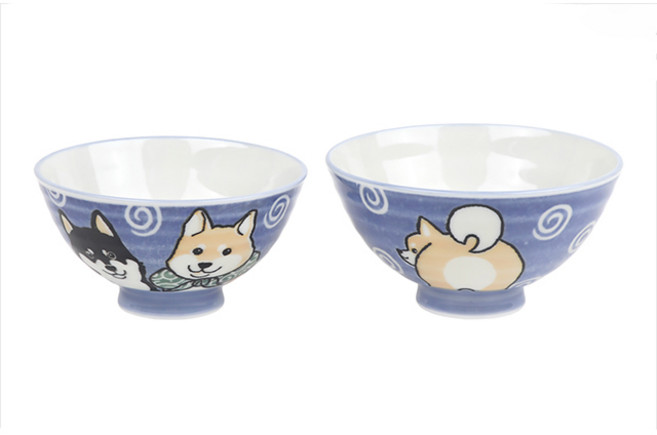 본인 일본 시바견 도자기 한식 공기대접 1인 세트(밥그릇 1개+국그릇 1개), 1세트, 공기1개 + 대접1개