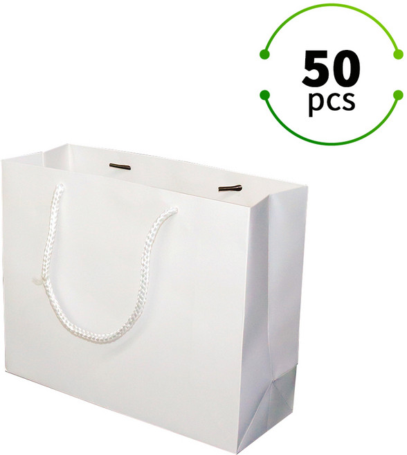 두꺼운 고급 종이쇼핑백 선물용 종이가방 무지 종이백 도시락 포장 쇼핑백 답례품 케이크 가방 50매, 화이트