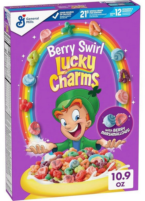Lucky Charms Berry Swirl 브렉퍼스트 시리얼 마시멜로 포함 아동용 아침 시리얼 통곡물로 제작 309g(10.9온스), 309g, 1개