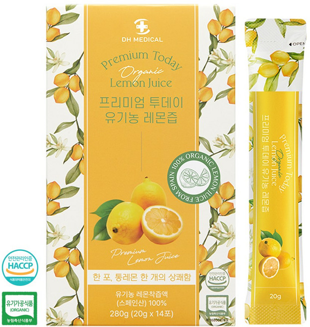 대한메디컬 프리미엄 투데이 유기농 레몬즙 NFC 착즙 14p, 280g, 1박스