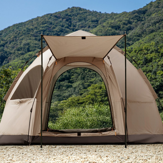 로티캠프 육각 원터치 돔 텐트 2윈도우, 탄, 4-5인용
