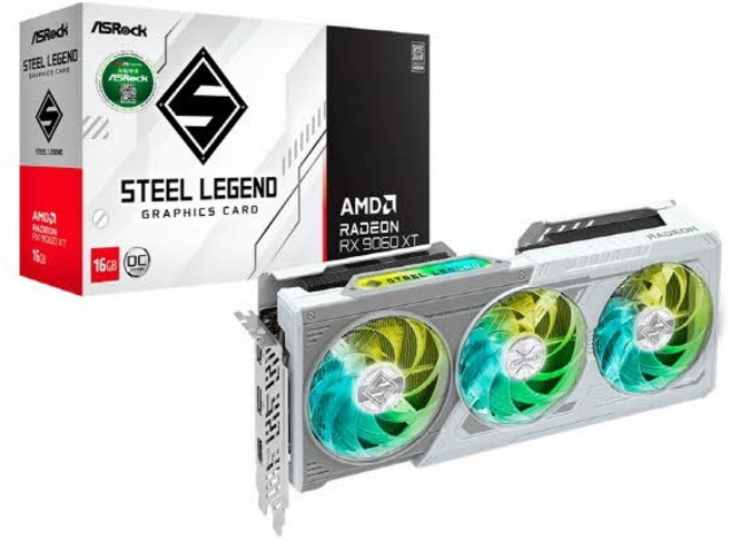 [ASRock] 라데온 RX 9060 XT STEEL LENGEND OC D6 16GB WHITE 대원씨티에스
