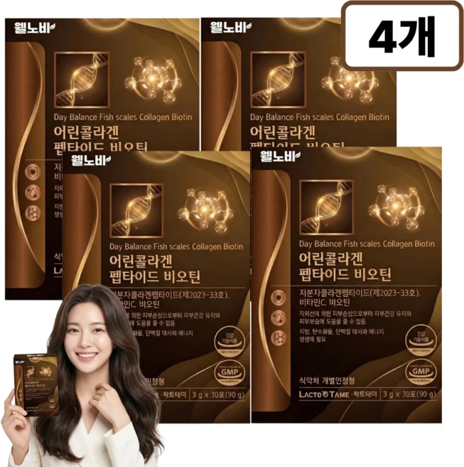 15개 구매시 모발 콜라겐 3270 액상형 증정 /웰노바 고함량 모발 콜라겐 저분자 어린 펩타이드, 4박스, 90g - 쿠팡