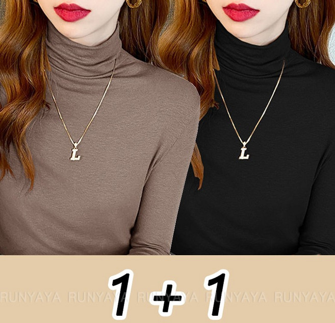 1 + 1 목폴라 긴팔 티셔츠 목티 여성 기분 이너티 빅사이즈 슬린 짱편한 모달 스판 여자티셔츠 D99U