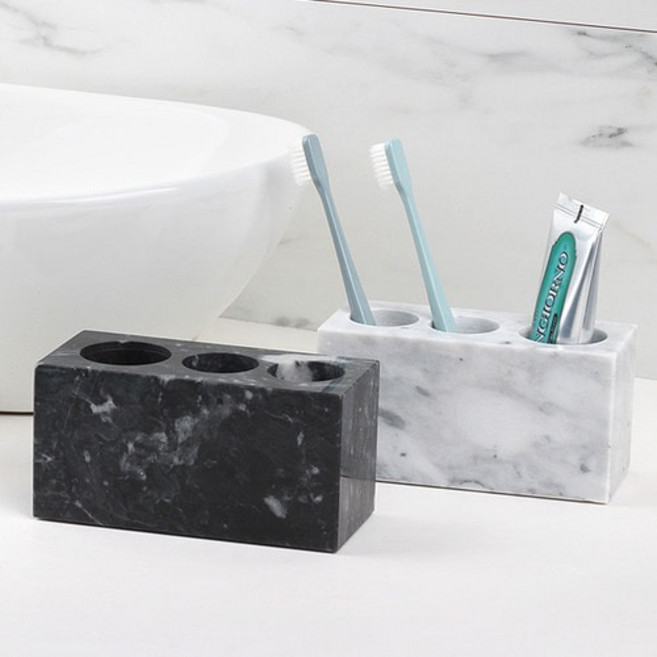 노블레스몰/천연대리석 치약 칫솔꽂이(2color), 화이트, 1개