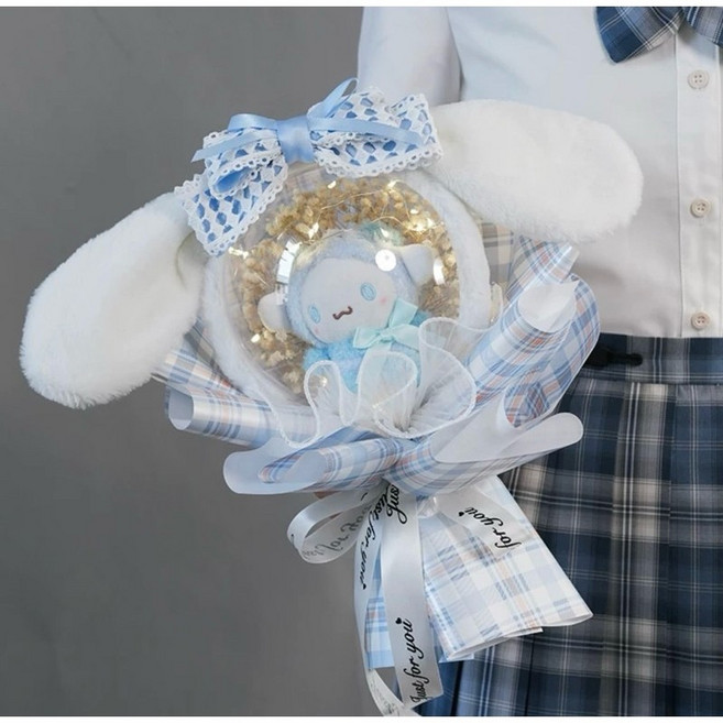 卡通玩偶波波球花束 大耳狗草莓熊史黛拉兔款 生日情人節畢業禮物, 大耳狗大髮箍+禮物袋, 1個