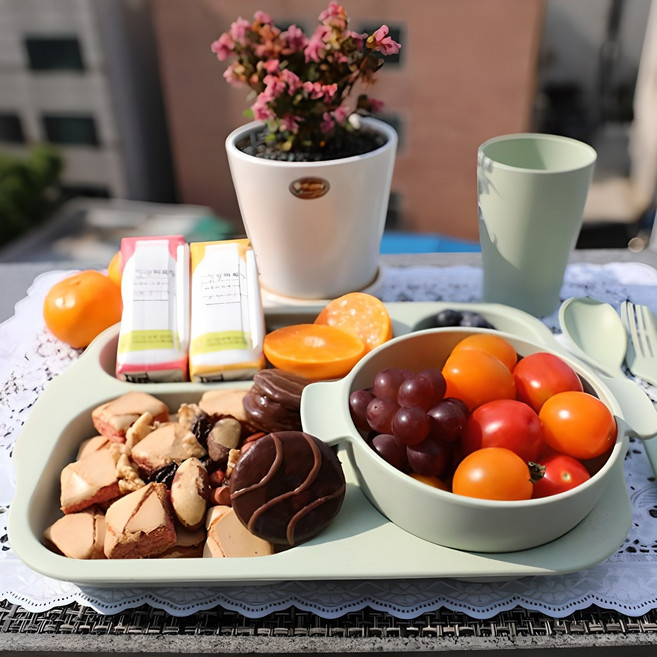 파스텔 리빙 다이어트 식판 + 컵 + 국그릇 + 수저 세트, 그린, 1세트