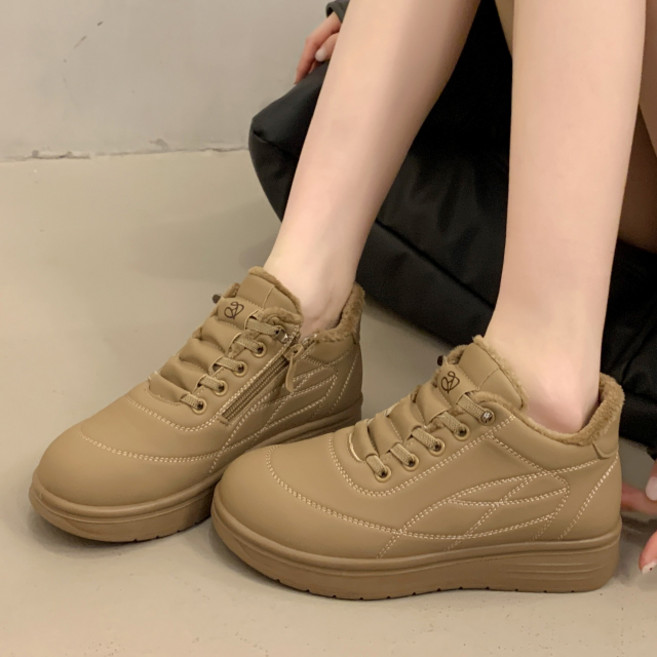 메르나뛰 자체제작 여성 방한 퍼안감 지퍼 키높이 워킹 스니커즈 논슬립 털단화 ME12099