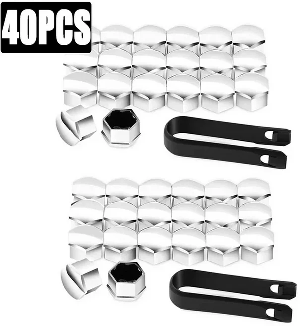 20/40/80PCS 21/19/17mm 자동차 휠 너트 캡 강력한 보호 커버 녹 방지 허브 스크류 타이어 외장용, 05 silvery-40pcs, 02 17MM