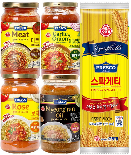 오뚜기 프레스코 파스타소스 4개(마늘양파+미트+로제+명란오일)+스파게티면 500g 1개, 2.68kg, 1세트