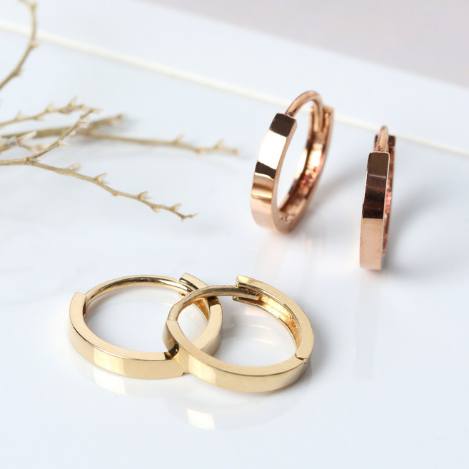 오로프 전체 14K 금 모던 링 베이직 원터치 골드 여자 데일리 귀걸이 (스몰/라지)