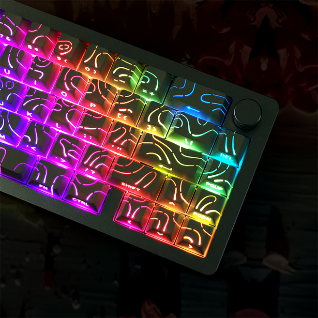 ZEN 커스텀 키캡 - 블랙/화이트 컨투어 라인 4.0 TKL/풀배열 투광 패턴 키캡 기계식 키보드 키캡 PBT Cherry(체리) 키캡, TKL (97 Keys), White