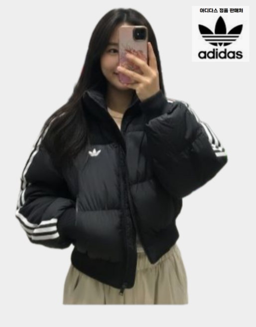 아디다스 여성 숏패딩 겨울 블랙 점퍼 다운 재킷 Synthetic Down Puffer