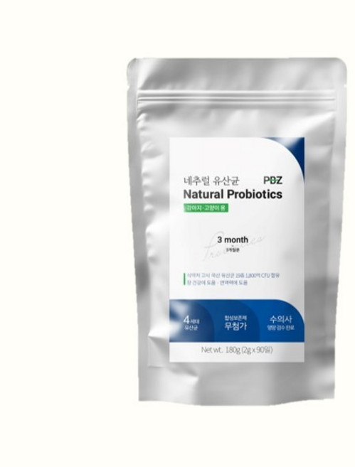 PBZ 강아지 고양이 무첨가 네추럴 유산균 식약처 고시 1 800억 CFU 장건강, 1팩, 무색무시무취, 장건강/유산균, 90회분