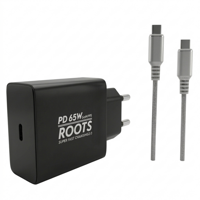 루츠 65W Gan PD PPS C타입 국내생산 초고속 충전기 + C to C 100W 5A E Marker 1.5M 케이블포함, 블랙, 1개