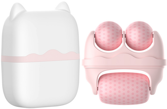 교정명가 아이스 얼굴 페이스 쿨링 마사지 롤러 괄사, 화이트핑크, 1개